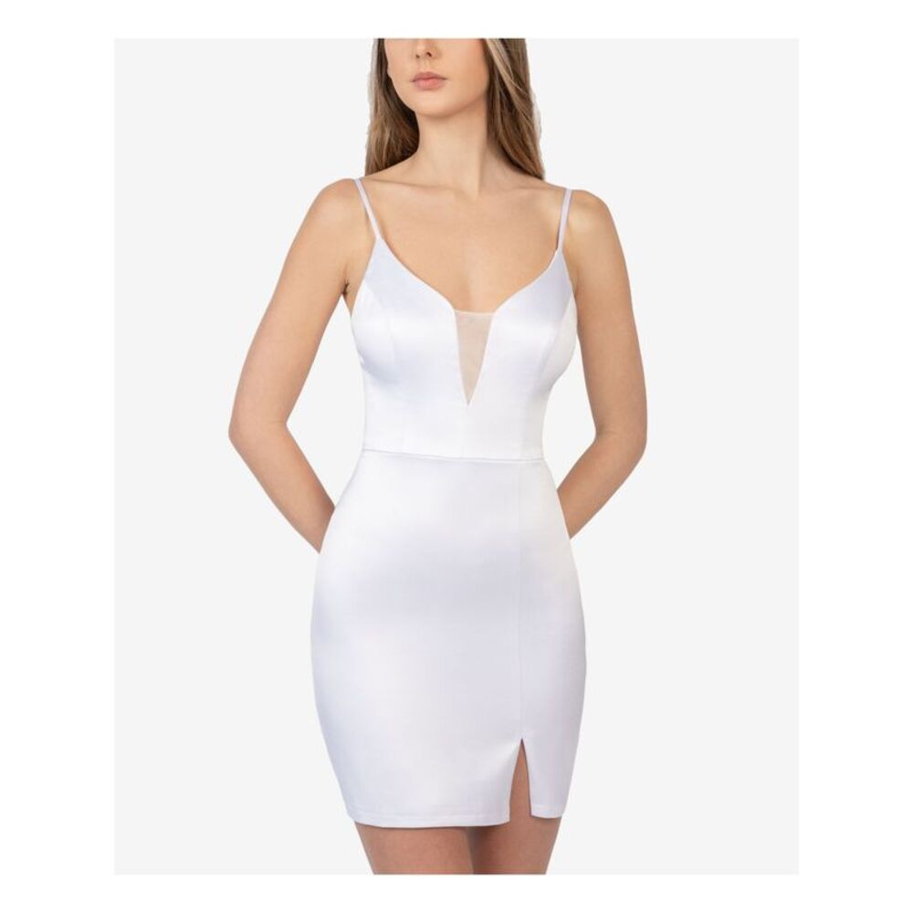B DARLIN Womens Mesh-inset  Adjustable Straps Spaghetti Strap Mini Dress